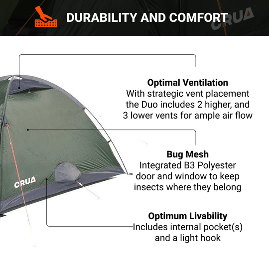 CRUA Outdoors: DUO | 2 PERSON CAMPING, DOME TENT