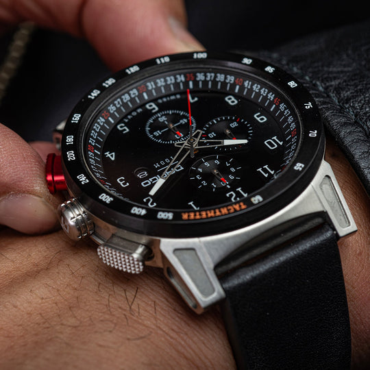 Dango: CR-01 - CHRONO WATCH WITH ITALIAN LEATHER STRAP - JET BLACK