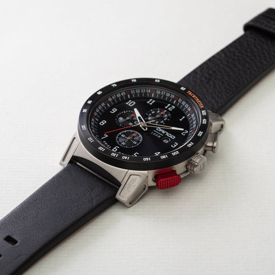 Dango: CR-01 - CHRONO WATCH WITH ITALIAN LEATHER STRAP - JET BLACK