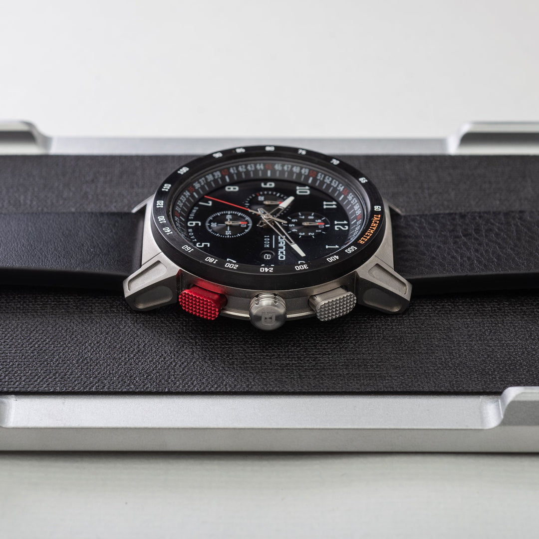 Dango: CR-01 - CHRONO WATCH WITH ITALIAN LEATHER STRAP - JET BLACK