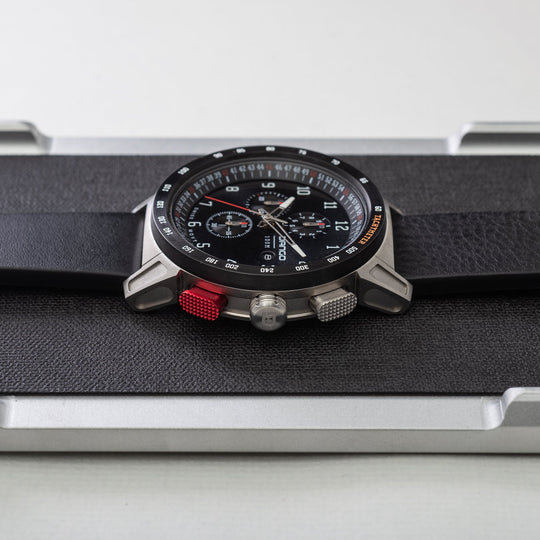 Dango: CR-01 - CHRONO WATCH WITH ITALIAN LEATHER STRAP - JET BLACK