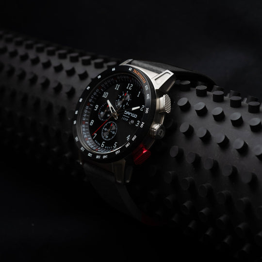 Dango: CR-01 - CHRONO WATCH WITH ITALIAN LEATHER STRAP - JET BLACK
