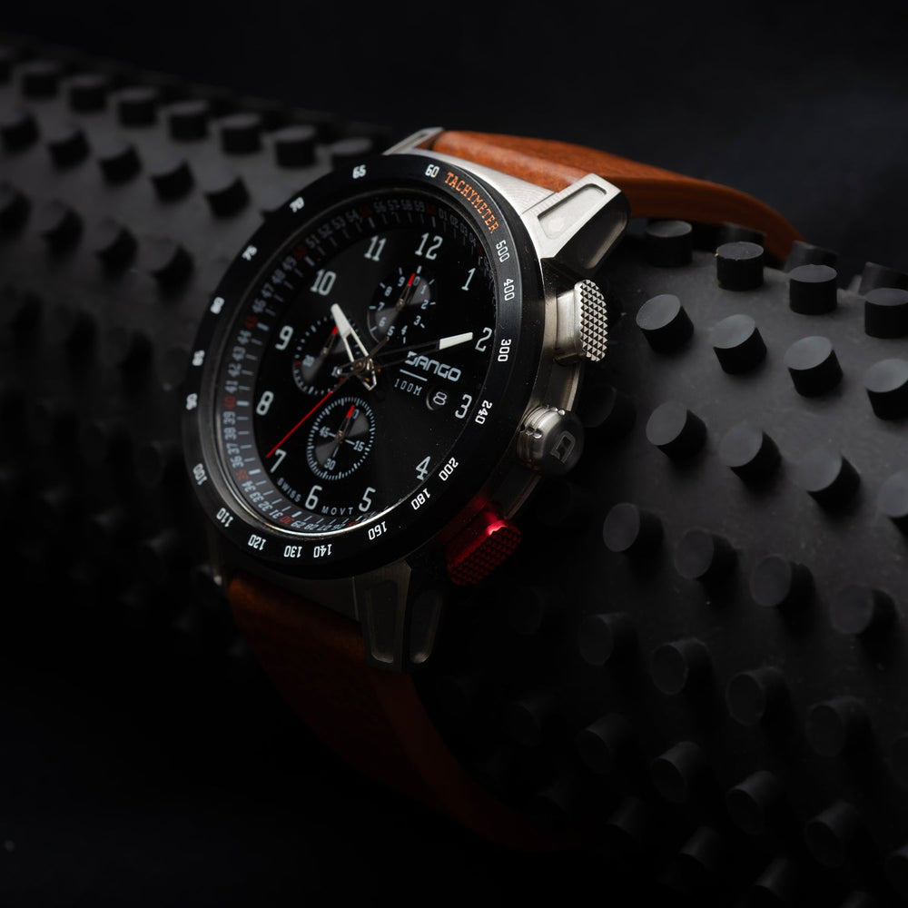 Dango: CR-01 - CHRONO WATCH WITH ITALIAN LEATHER STRAP - WHISKEY BROWN