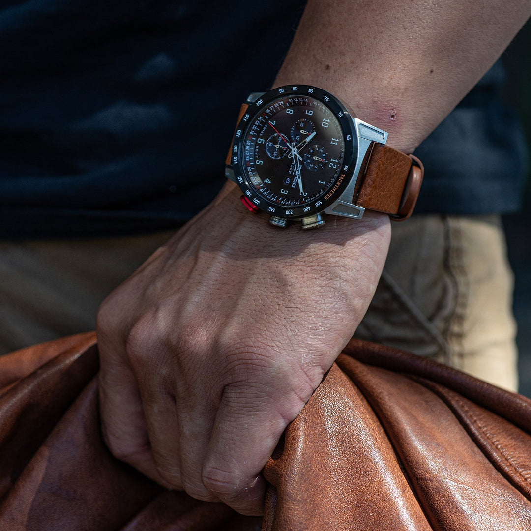 Dango: CR-01 - CHRONO WATCH WITH ITALIAN LEATHER STRAP - WHISKEY BROWN
