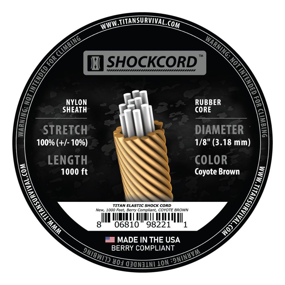 TITAN Survival: 1/8" Coyote Brown Shock Cord, 1000 FT SPOOL