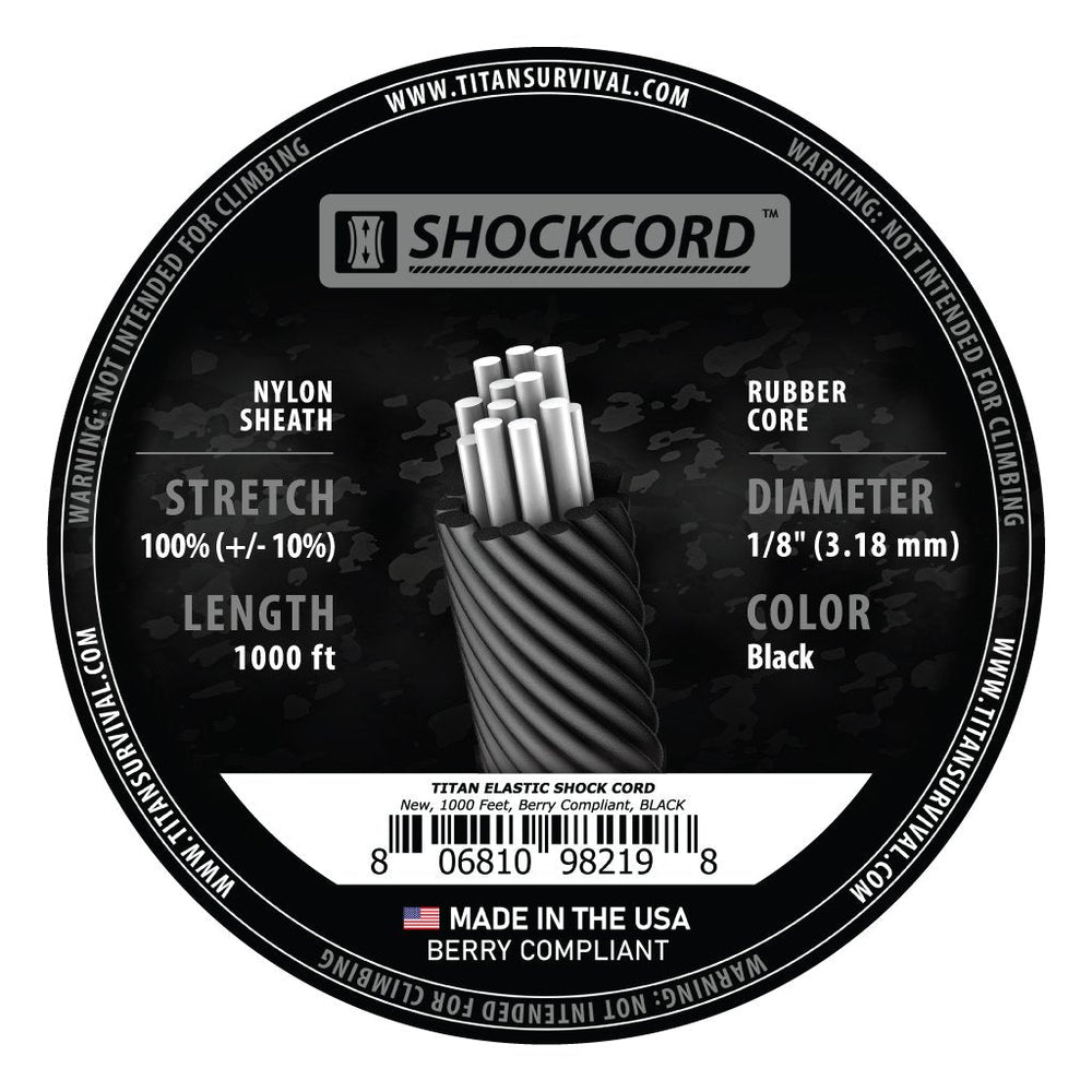 TITAN Survival: 1/8" Black Shock Cord, 1000 FT SPOOL