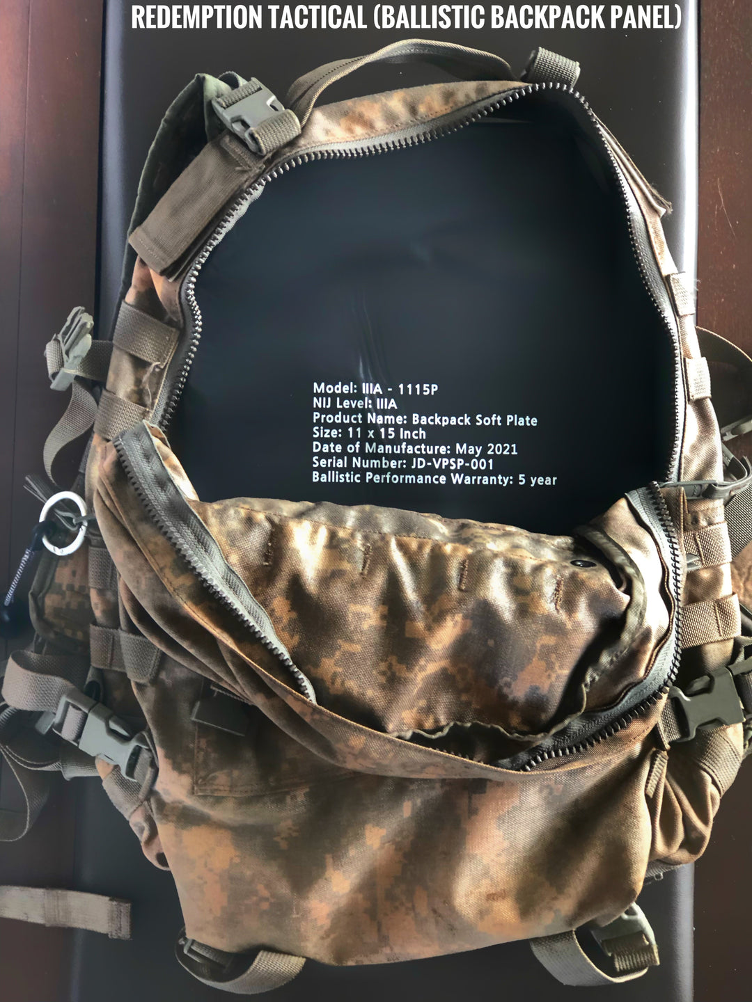 Redemption Tactical NIJ Level IIIA Soft Armor Plate for Vest or Backpack