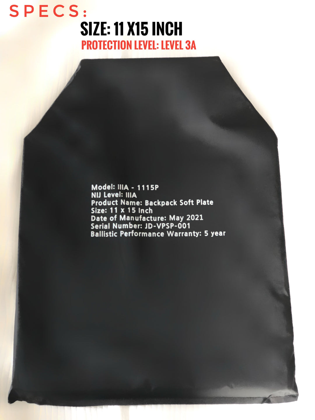 Redemption Tactical NIJ Level IIIA Soft Armor Plate for Vest or Backpack