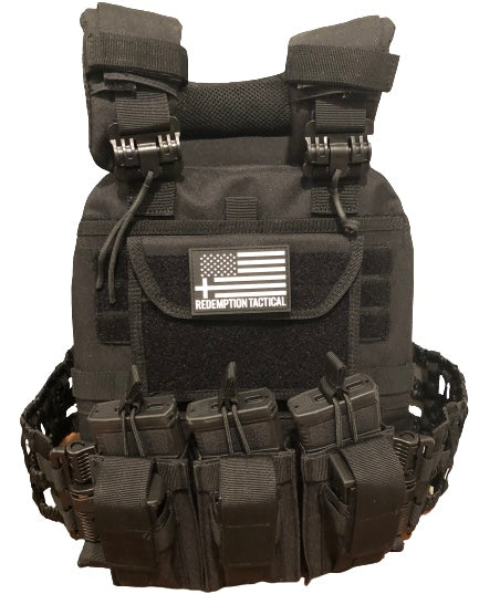 Redemption Tactical Black Rambo Plate Carrier: Plate Carrier + Level IV Plates