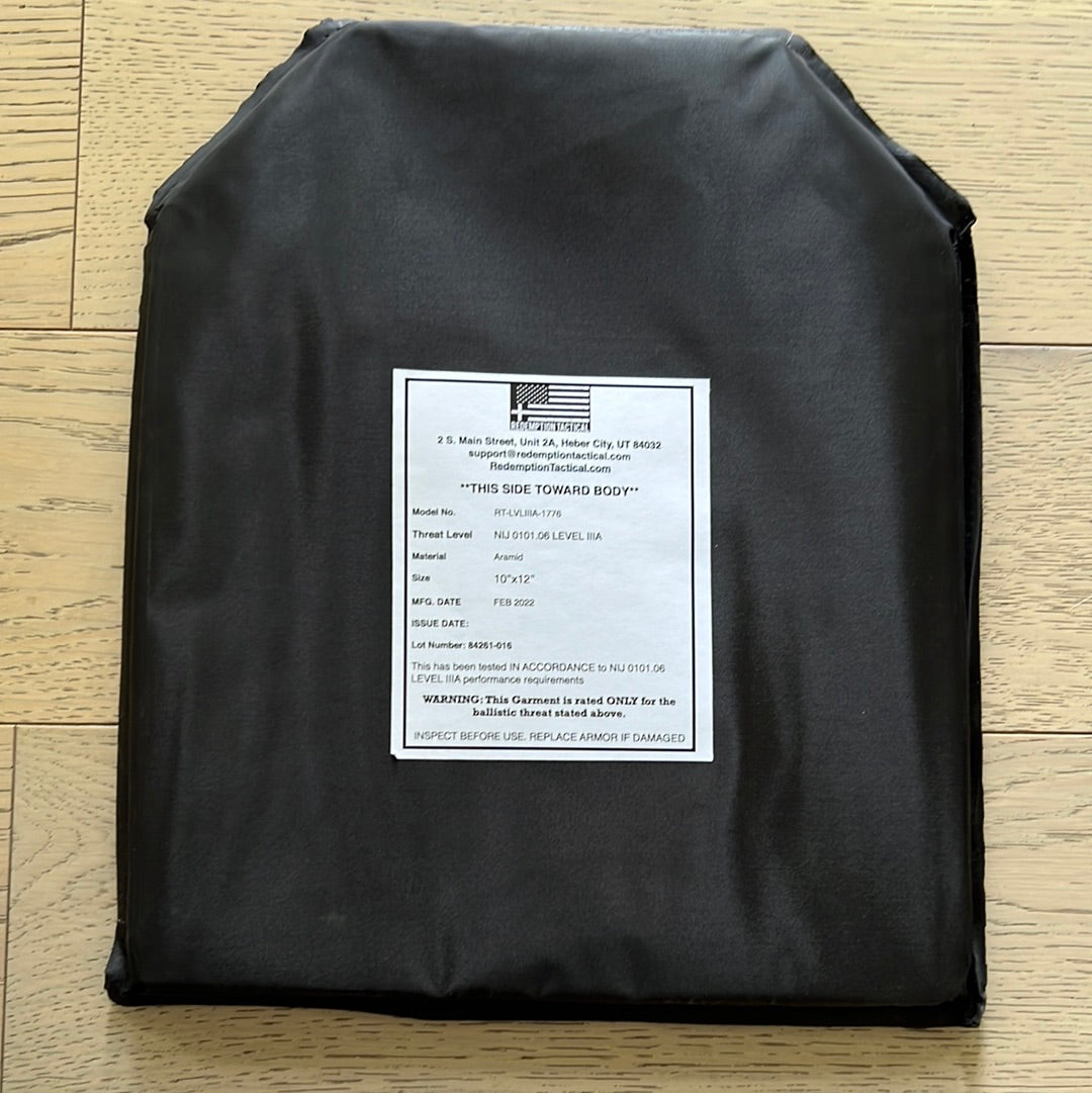 Redemption Tactical NIJ Level IIIA Soft Armor Plate for Vest or Backpack